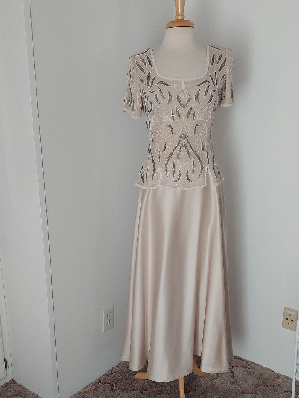Stenay Taupe Beaded Lace Maxi Dress